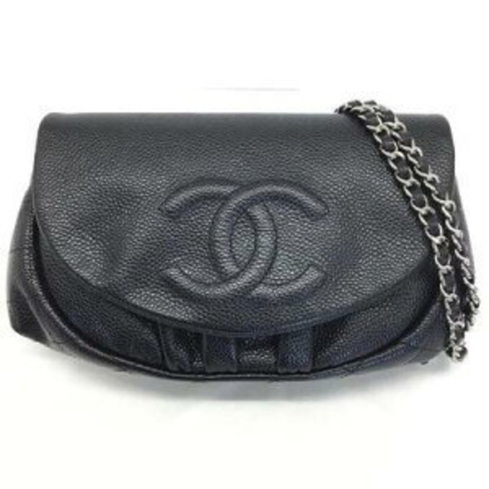 CHANEL Half Moon Chain Wallet Shoulder Bag Caviar Skin Black